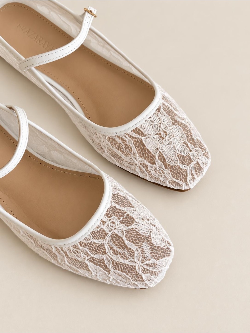AZARAYAH Women’s Lace Mesh Mary Jane Ballet Flats with Buckle Strap